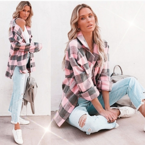 LA MIEL Tops - La Miel Pink Plaid Stella Shacket NEW Vici